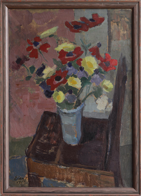 Original Mid Century Still Life Oil Painting From Sweden 1951