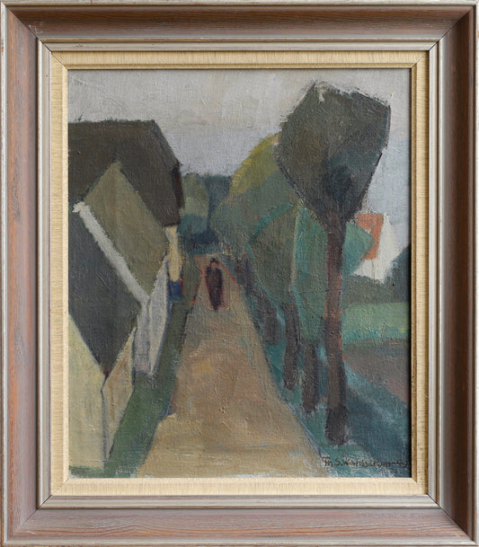 Mid Century Vintage Art Room Original Oil Painting from Sweden