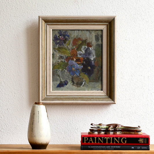 Swedish Mid Century Vintage Art Floral Still Life Oil Painting