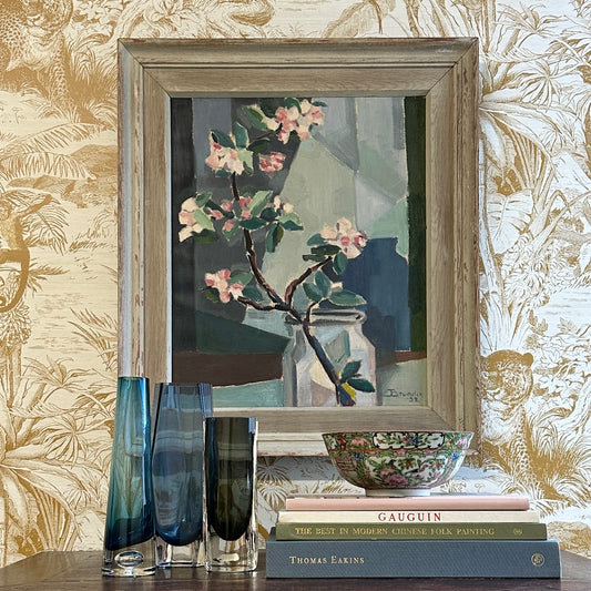 Mid Century Still Life Oil Painting from Sweden 1952