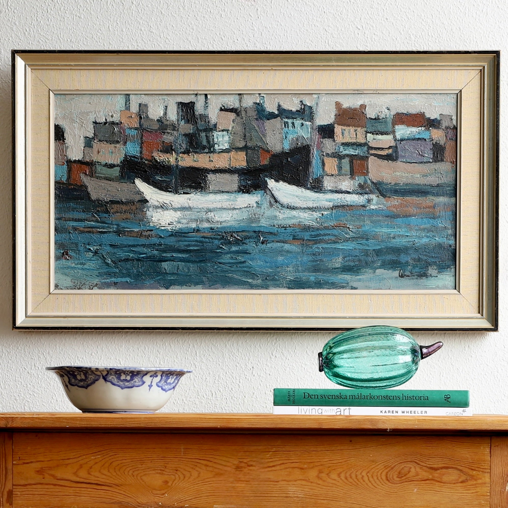 Mid Century Original Vintage Coastal Oil Painting from Sweden