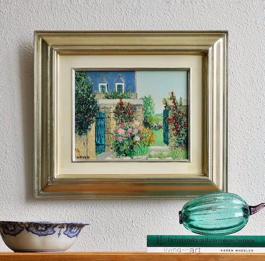 Vintage Art Room Original Garden Oil Painting from Sweden