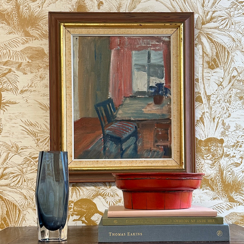 Mid Century Interior Oil Painting From Sweden
