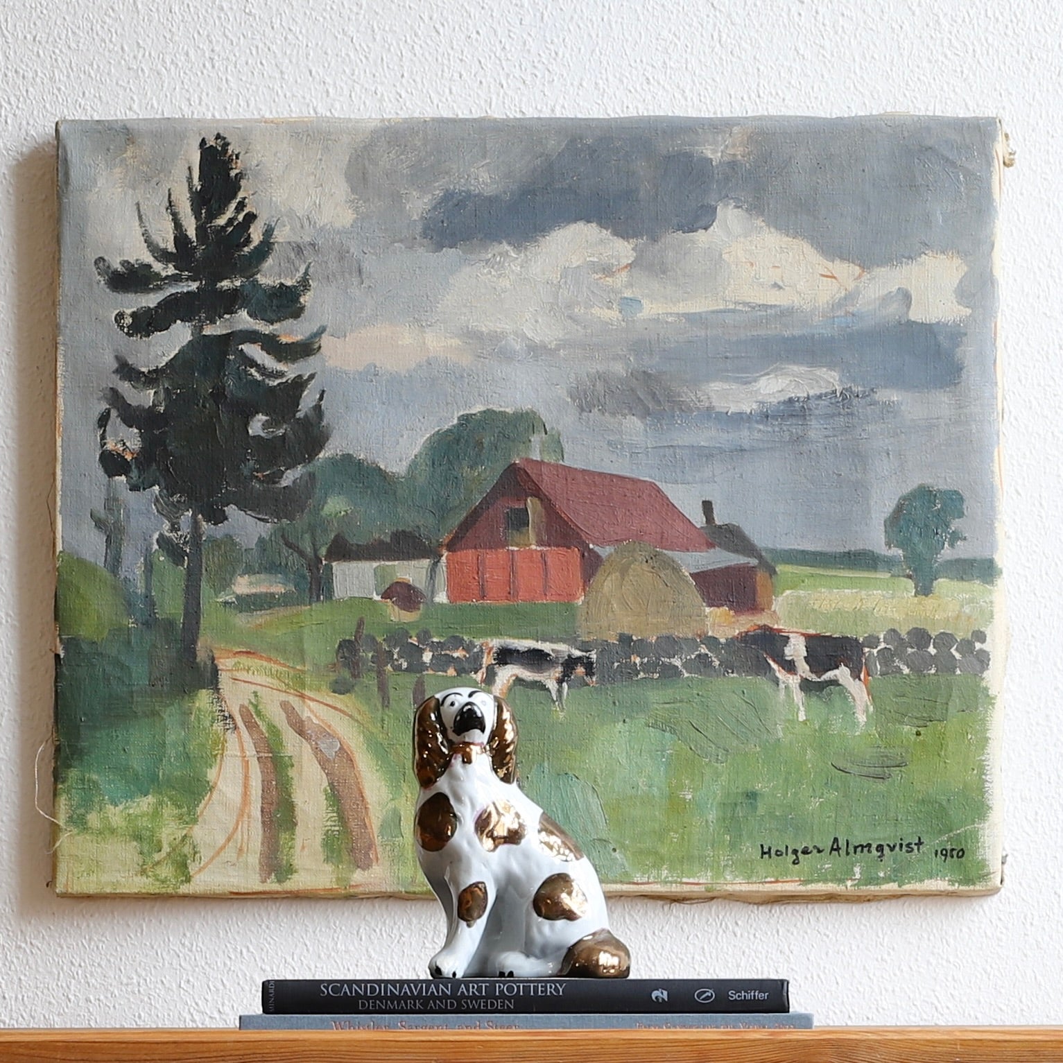 Vintage Mid Century Cow Oil Painting from Sweden By H Almqvist