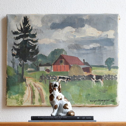 Vintage Mid Century Cow Oil Painting from Sweden By H Almqvist