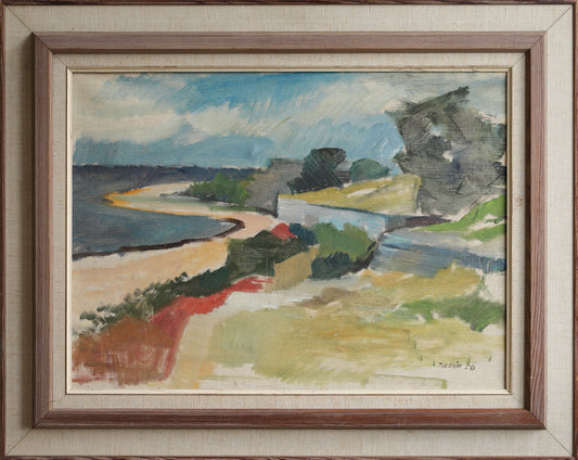 Vintage Mid Century Fine Art Coastal Oil Painting from Sweden