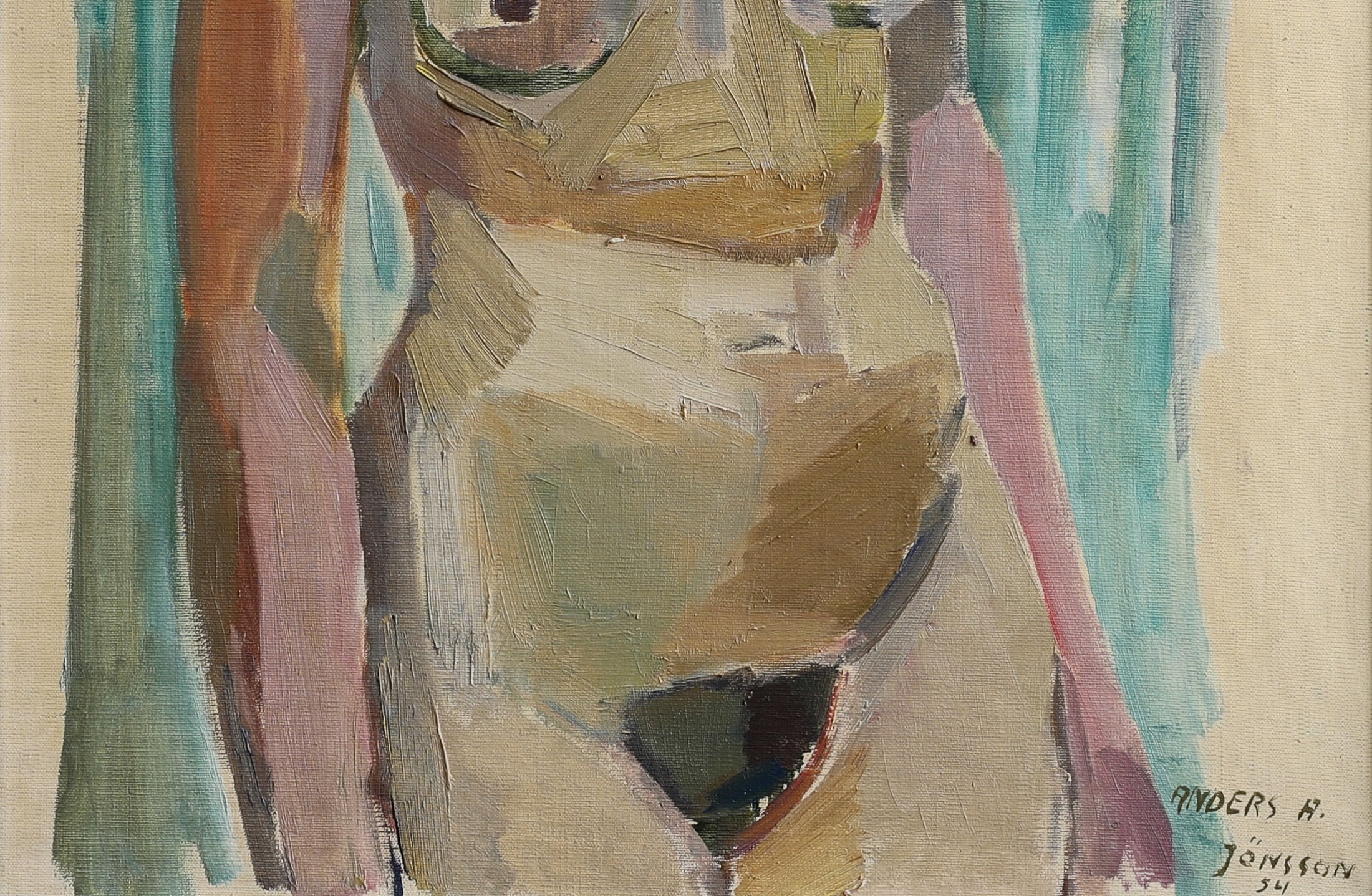 Vintage Figurative Oil Painting from Sweden 1954