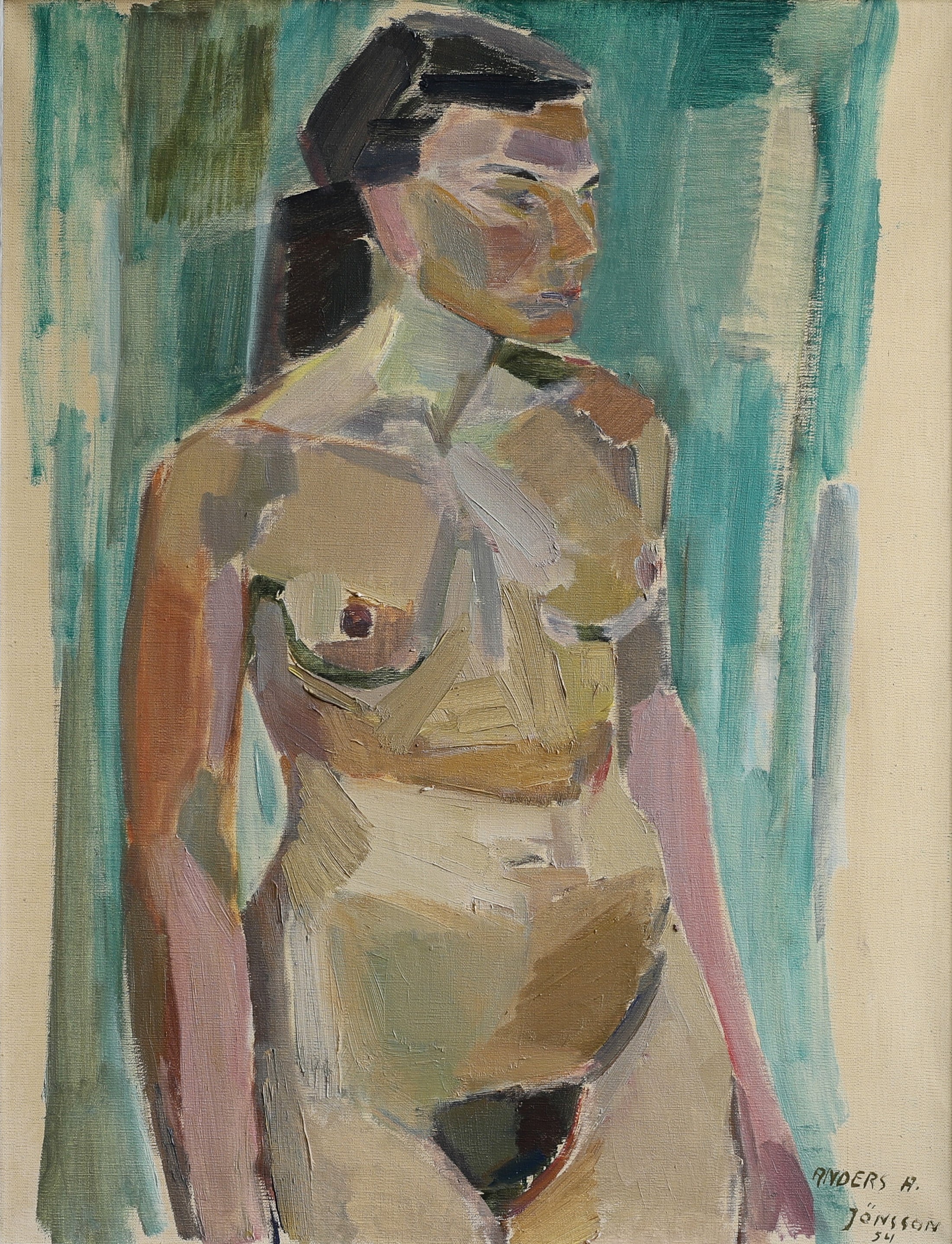 Vintage Figurative Oil Painting from Sweden 1954