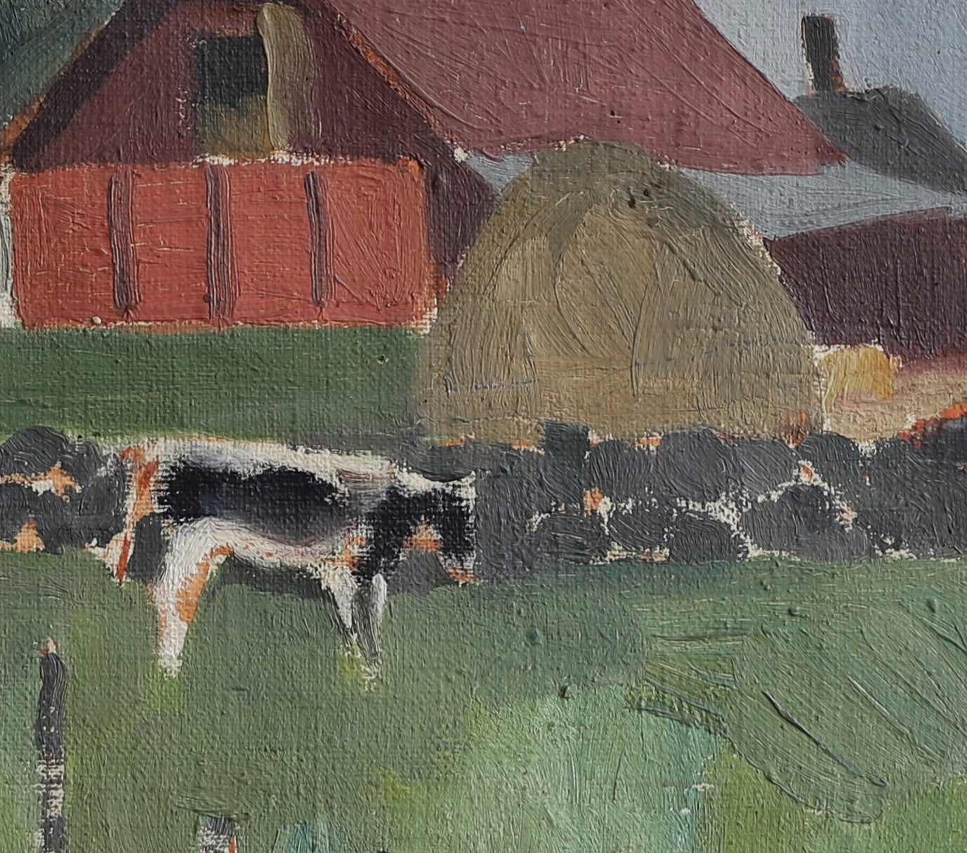 Vintage Mid Century Cow Oil Painting from Sweden By H Almqvist