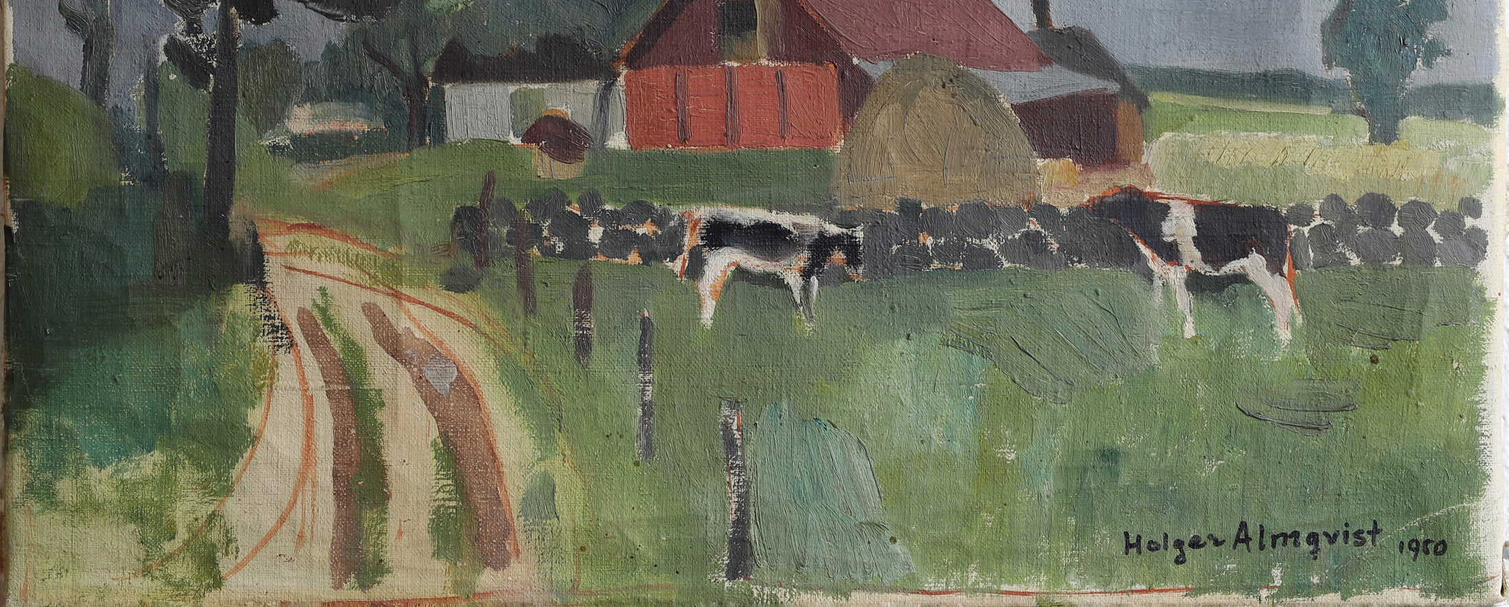 Vintage Mid Century Cow Oil Painting from Sweden By H Almqvist