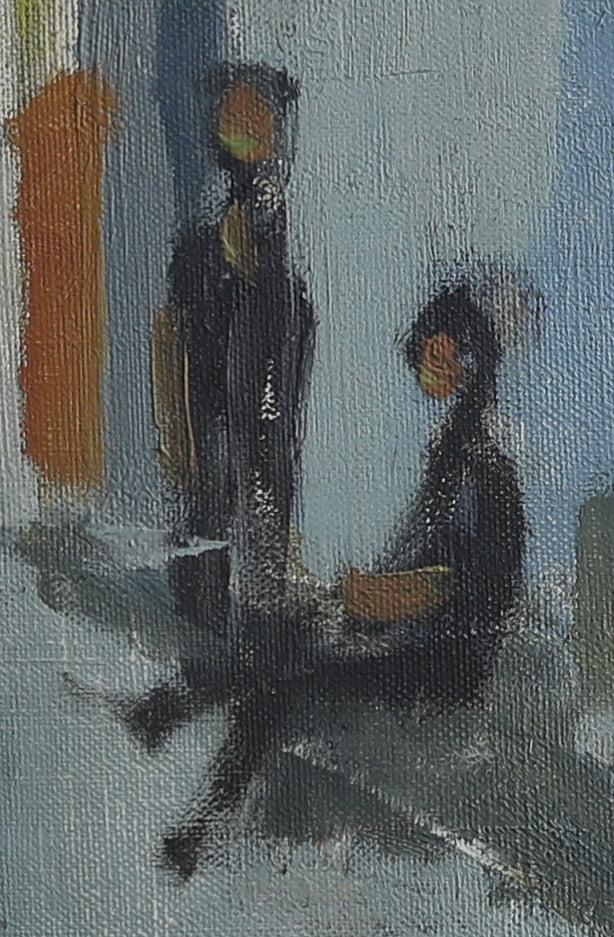 Mid Century Vintage Art Cityscape Oil Painting from Sweden