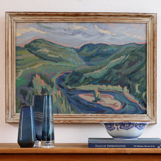 Mid Century Vintage Art Landscape Oil Painting From Sweden