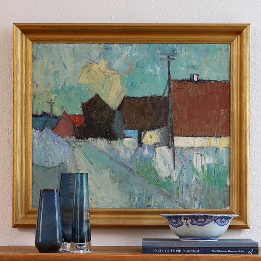 Vintage Art Room Original Coastal Oil Painting From Sweden