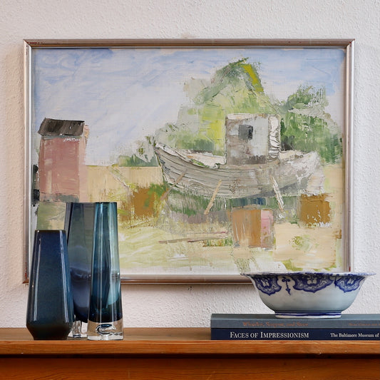 Vintage Art Original Coastal Oil Painting from Sweden