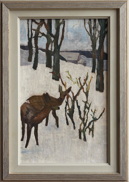 Mid Century Original Winter Landscape Oil Painting from Sweden