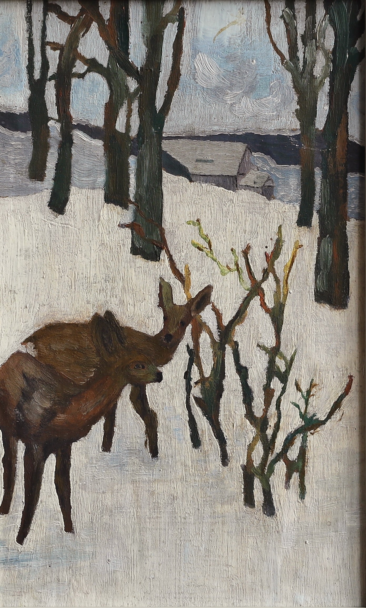 Mid Century Original Winter Landscape Oil Painting from Sweden