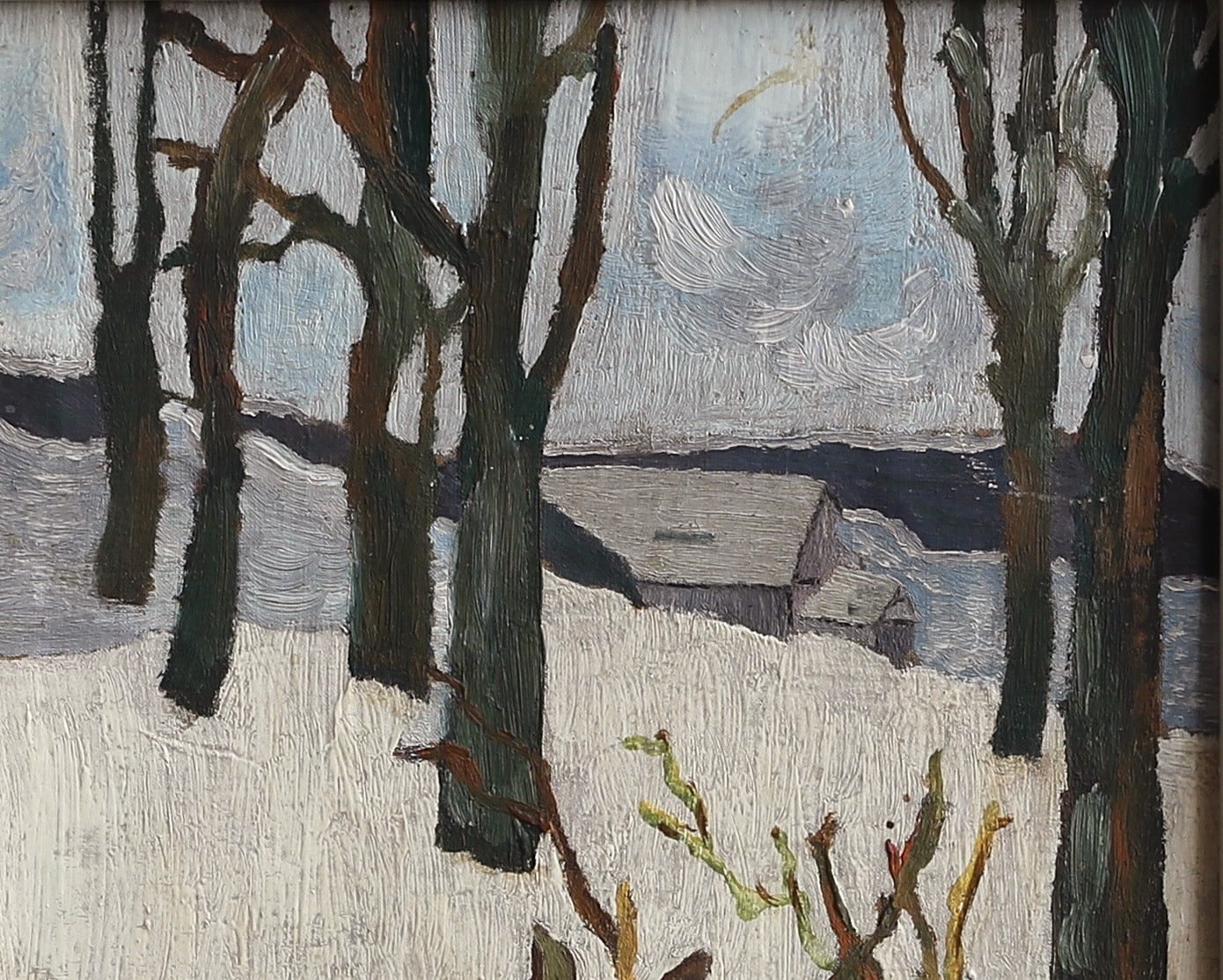 Mid Century Original Winter Landscape Oil Painting from Sweden