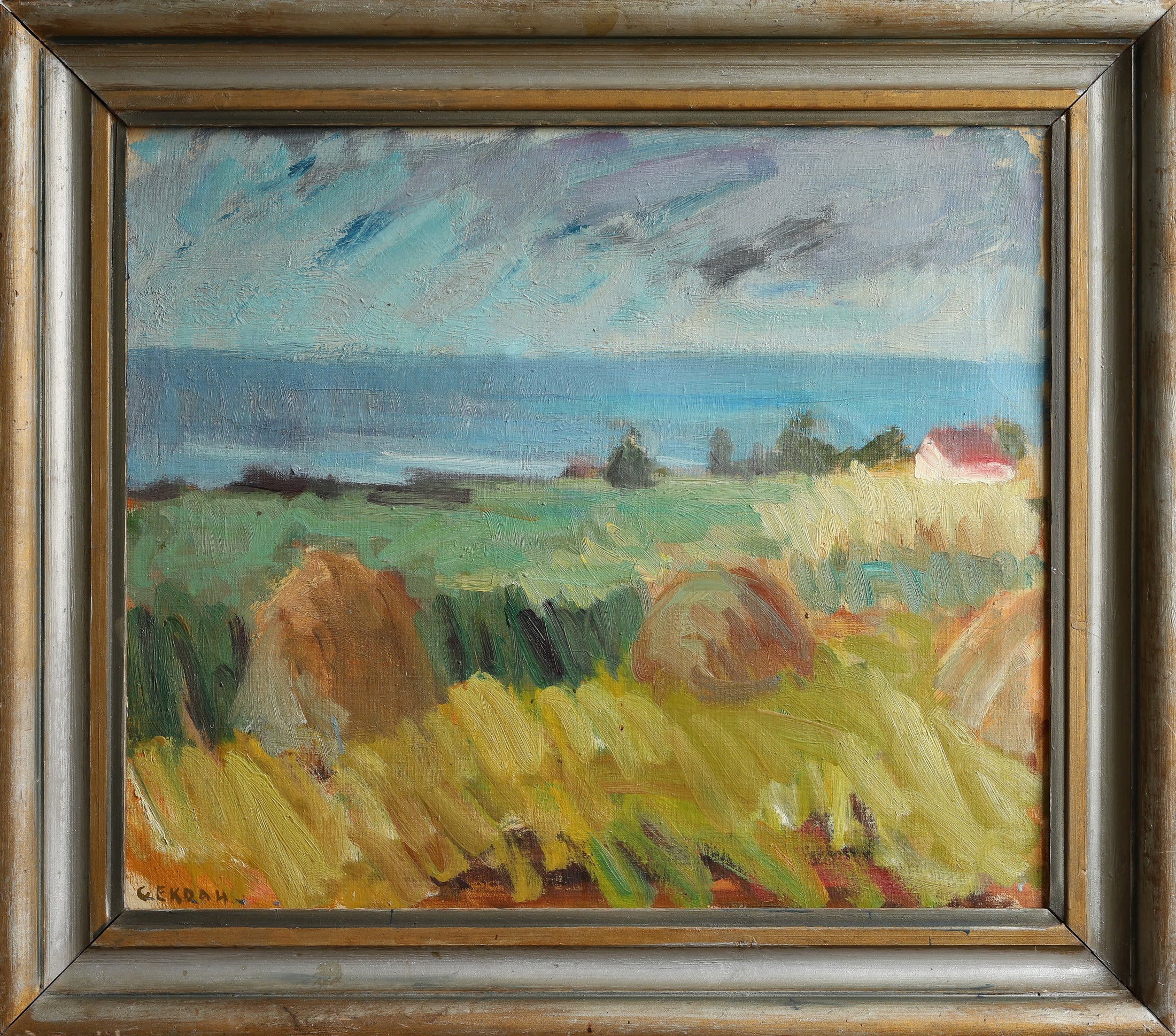 Mid Century Vintage Coastal Oil Painting from Sweden
