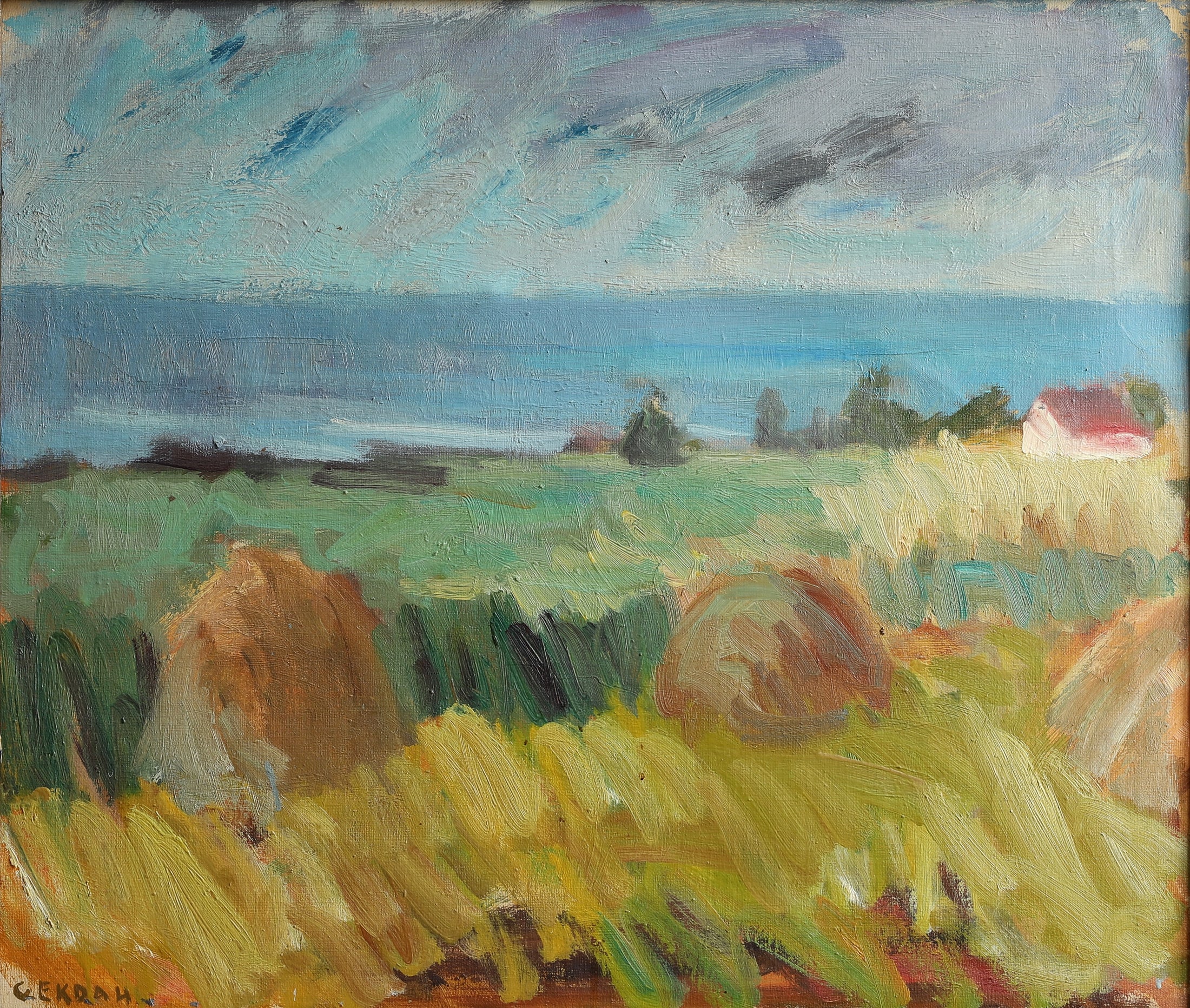Mid Century Vintage Coastal Oil Painting from Sweden