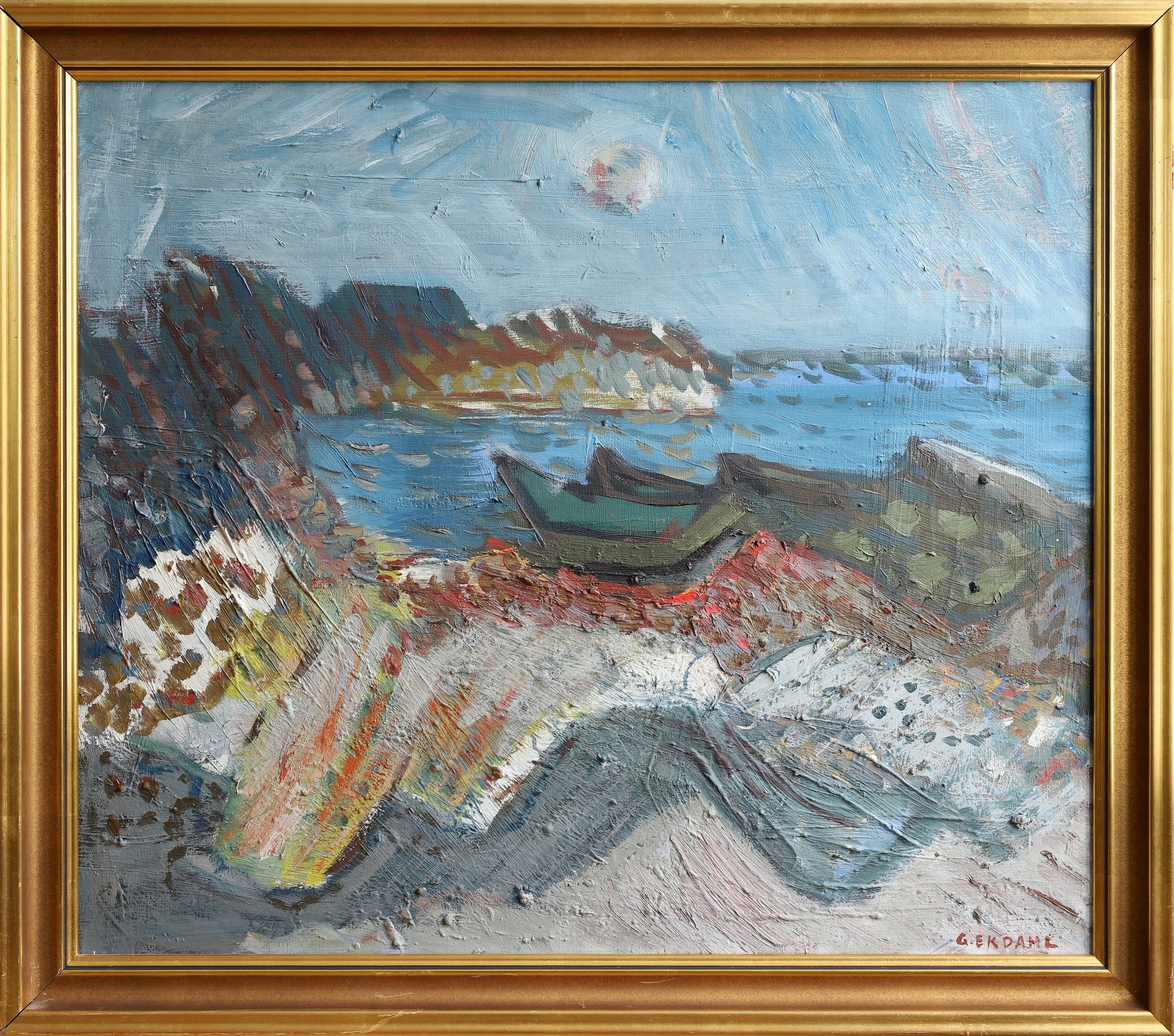 Original Vintage Mid Century Coastal Landscape Oil Painting from Sweden