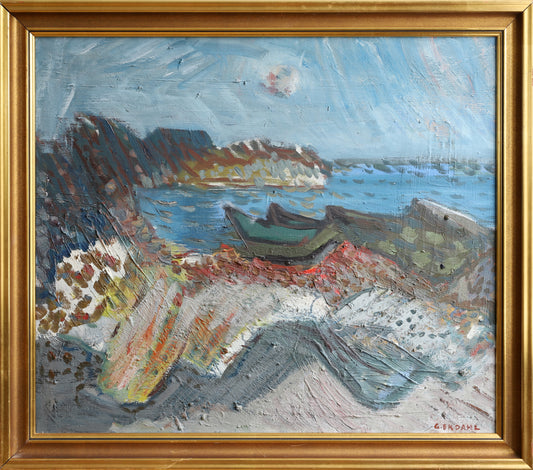 Original Vintage Mid Century Coastal Landscape Oil Painting from Sweden