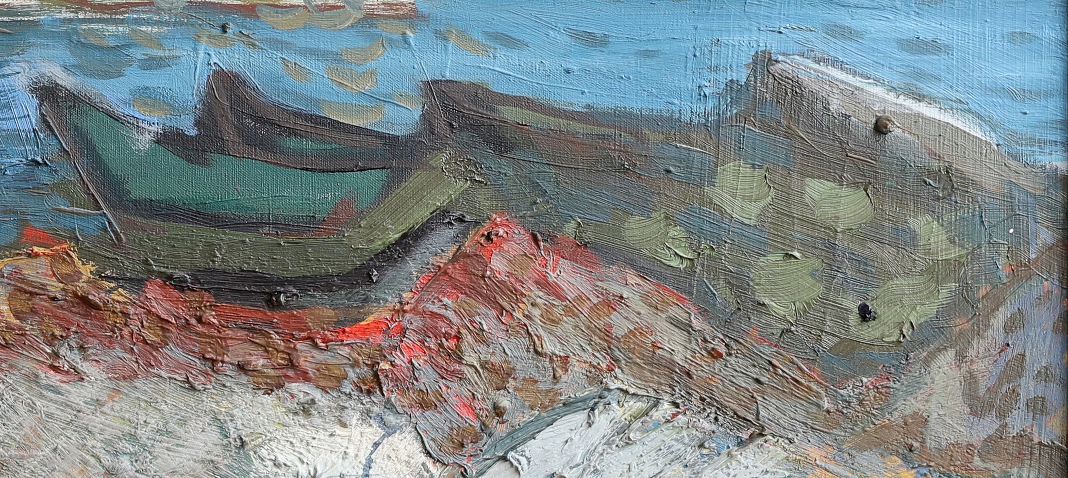 Original Vintage Mid Century Coastal Landscape Oil Painting from Sweden