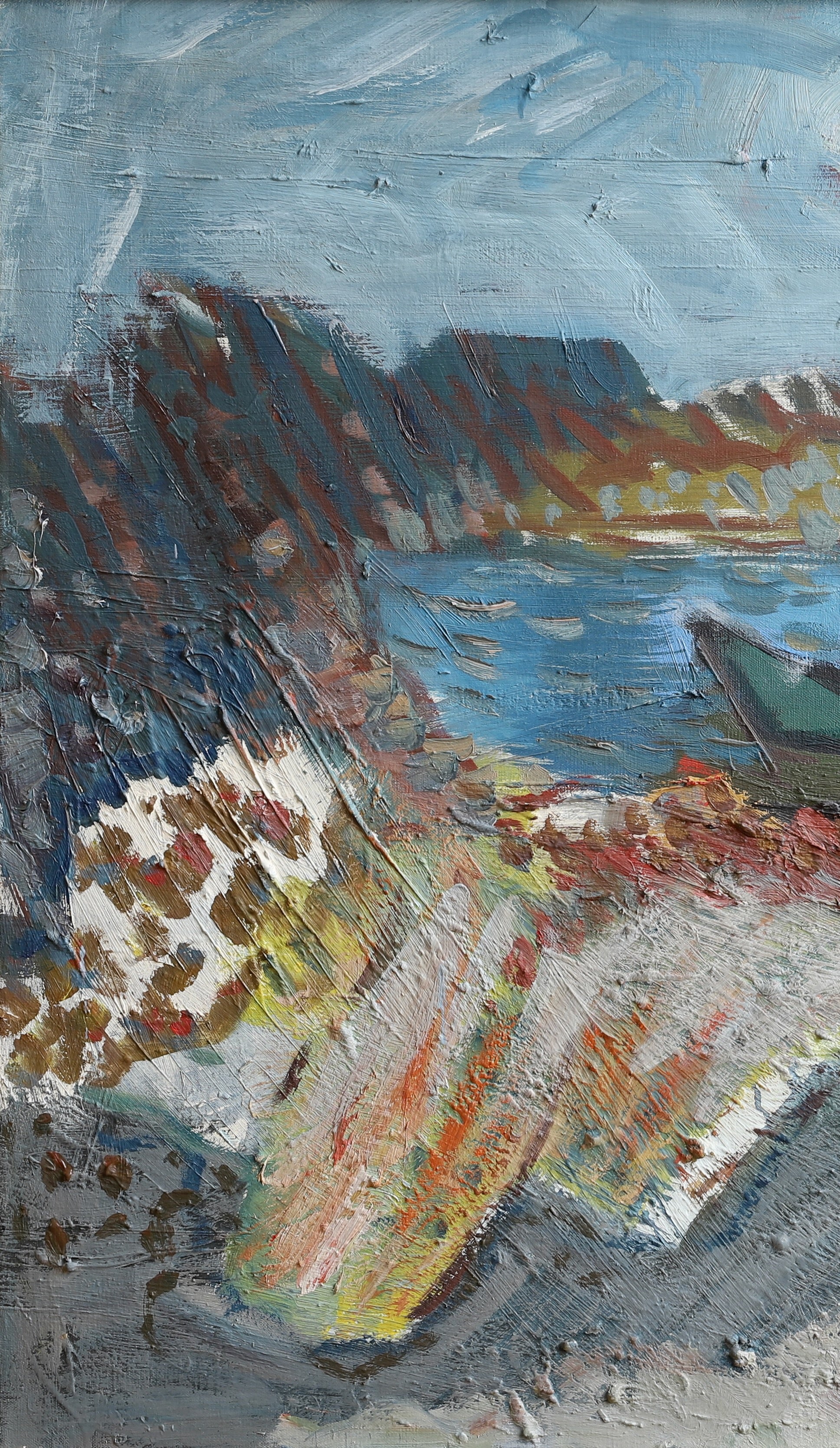 Original Vintage Mid Century Coastal Landscape Oil Painting from Sweden