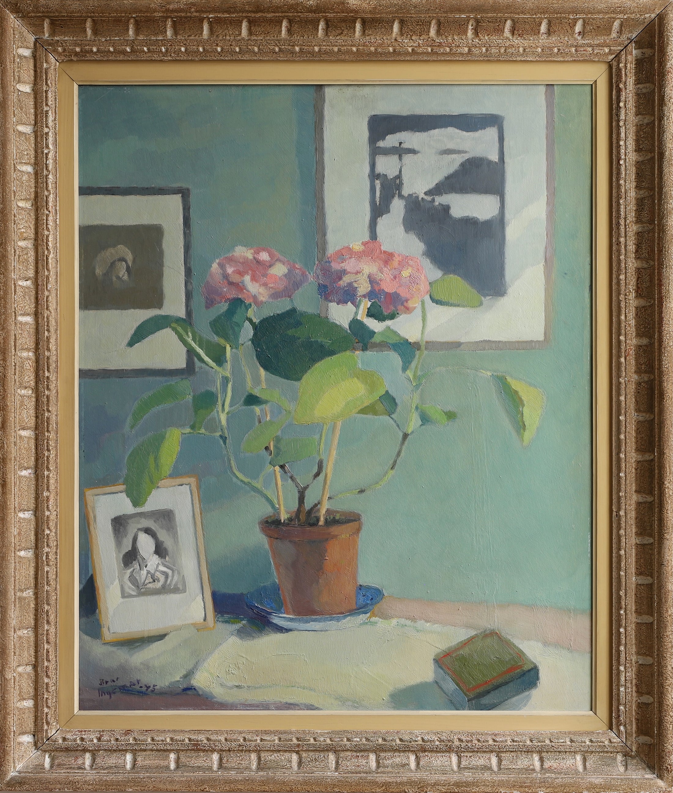 Mid Century Original Interior Oil Painting from Sweden 1945