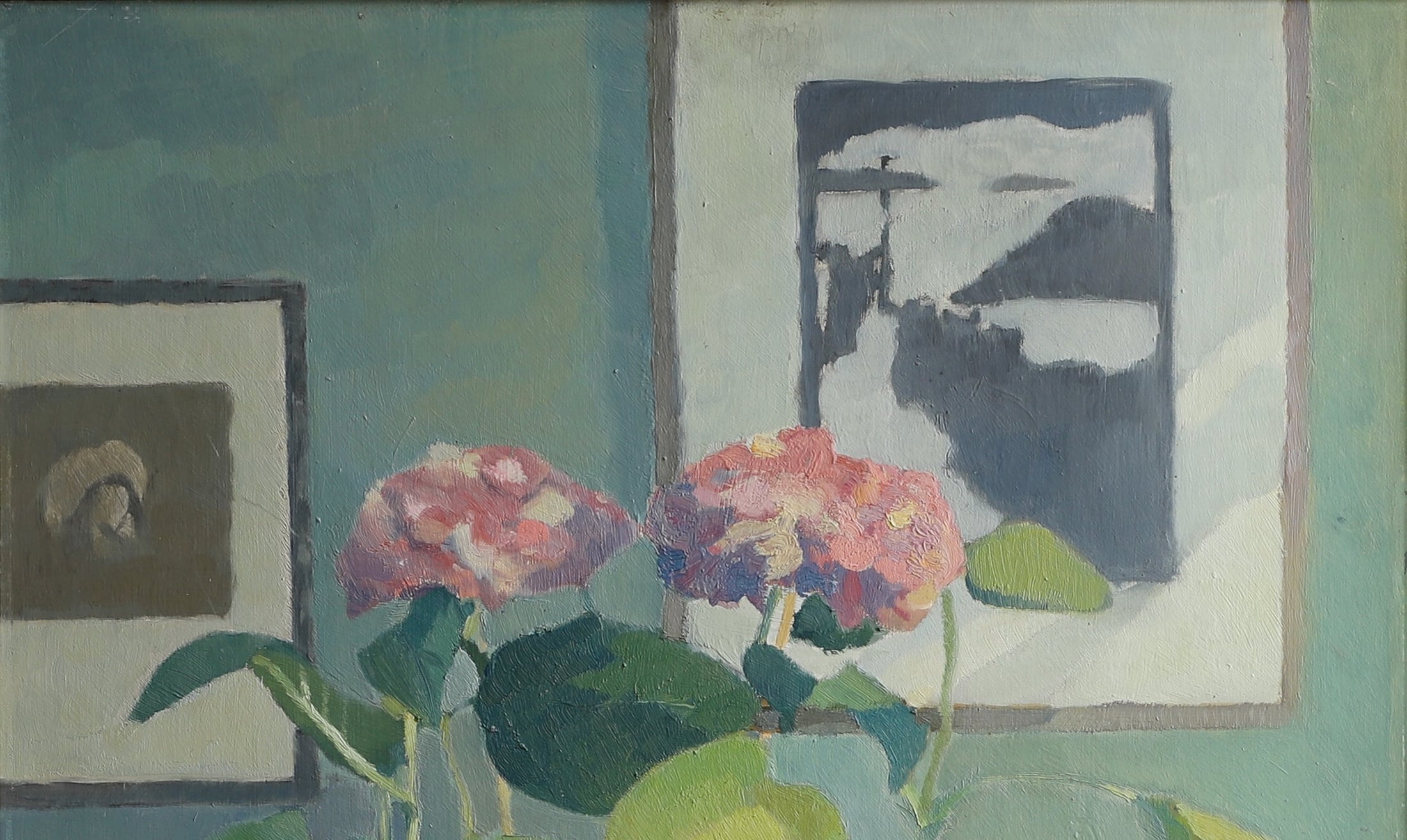 Mid Century Original Interior Oil Painting from Sweden 1945