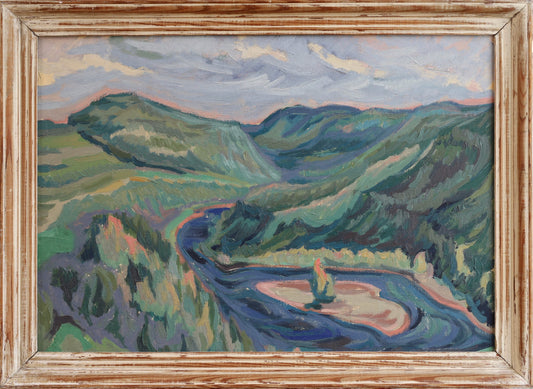 Mid Century Vintage Art Landscape Oil Painting From Sweden
