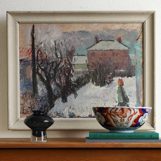 Vintage Art Room Sweden Original Mid Century Winterscape Oil Painting