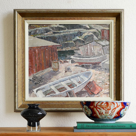 Vintage Art Original Coastal Oil Painting From Sweden