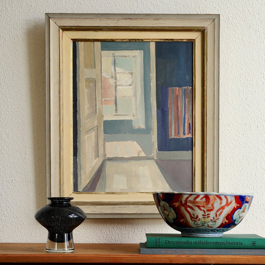 Vintage Original Oil Painting Interior Scene 1956