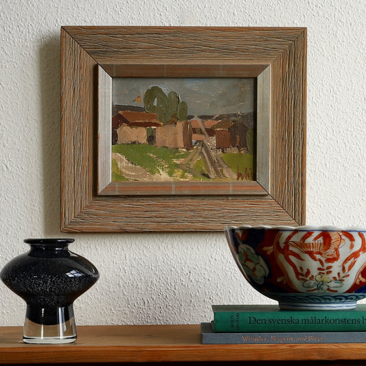 Mid Century Original Vintage Farmhouse Oil Painting from Sweden