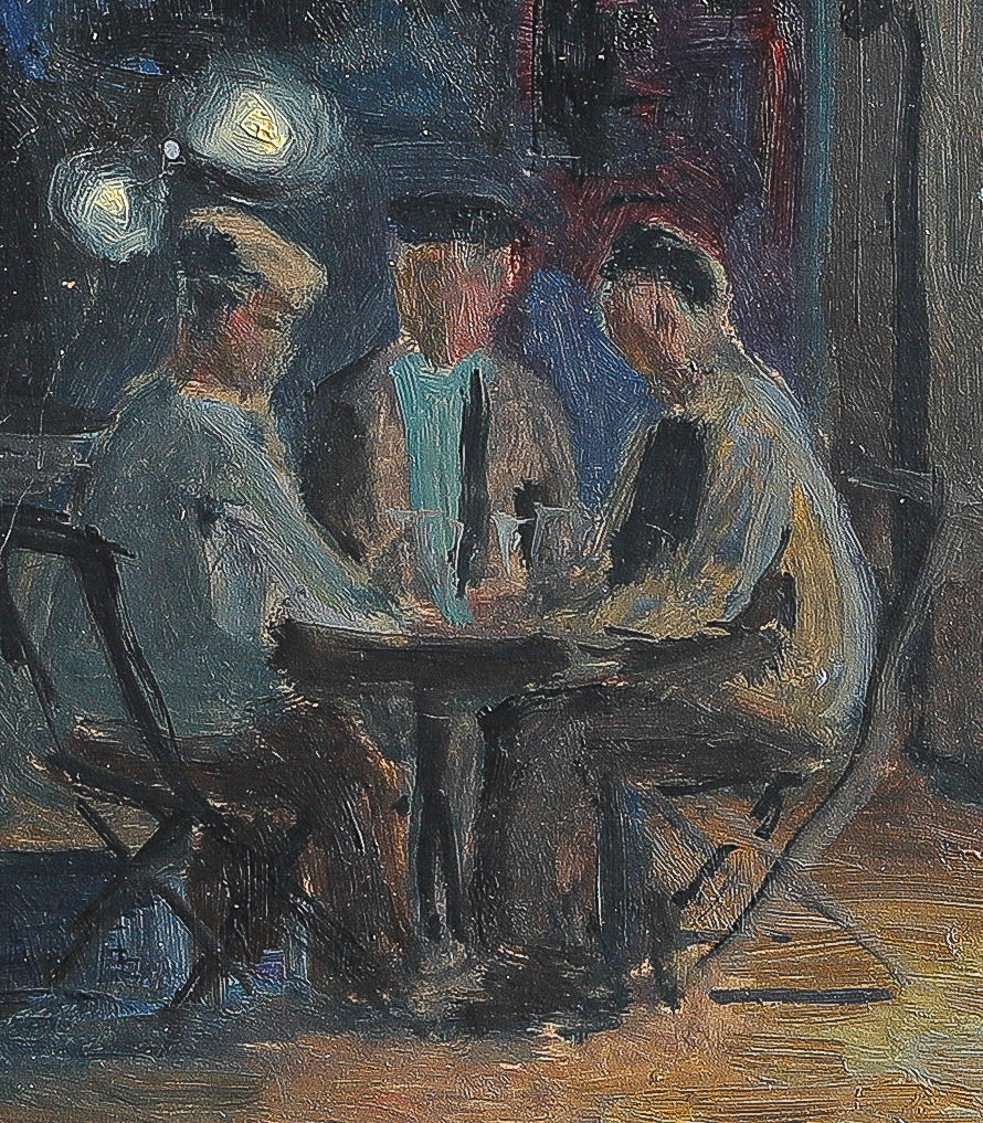 Mid Century Original Cafe Scene Oil Painting By G Malm Sweden