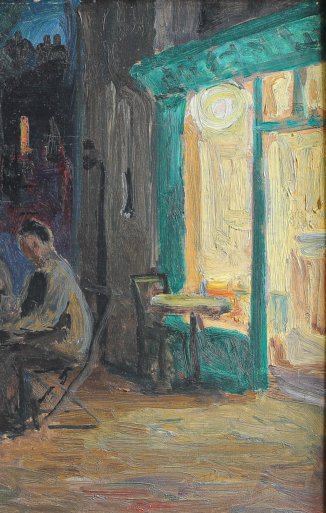 Mid Century Original Cafe Scene Oil Painting By G Malm Sweden