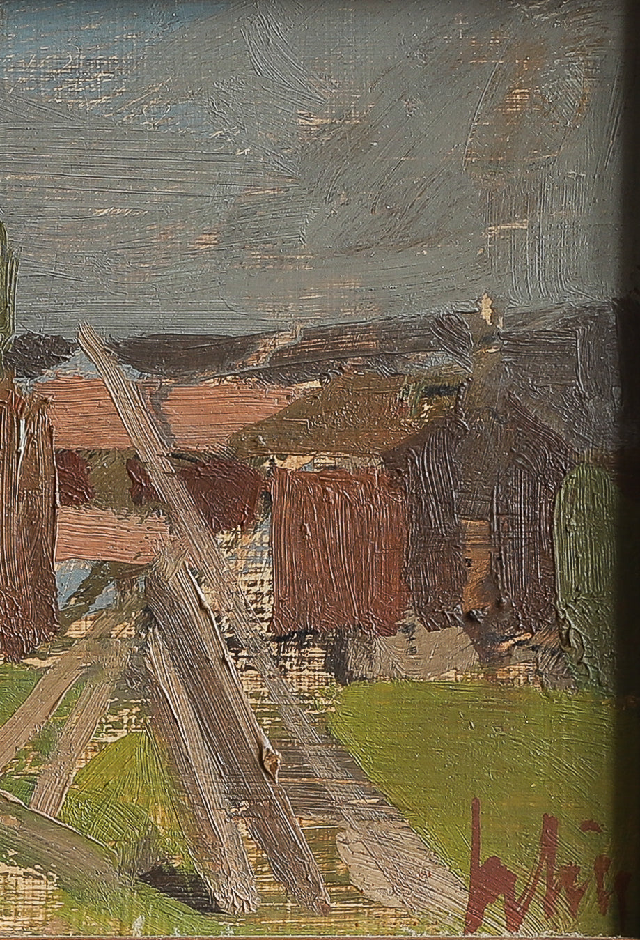 Mid Century Original Vintage Farmhouse Oil Painting from Sweden