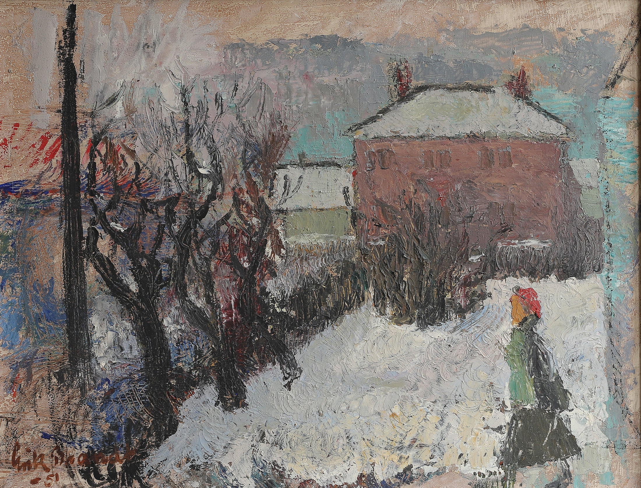 Vintage Art Room Sweden Original Mid Century Winterscape Oil Painting