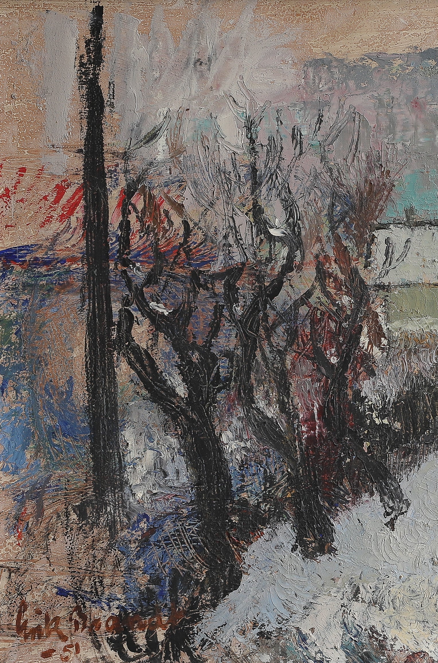 Vintage Art Room Sweden Original Mid Century Winterscape Oil Painting