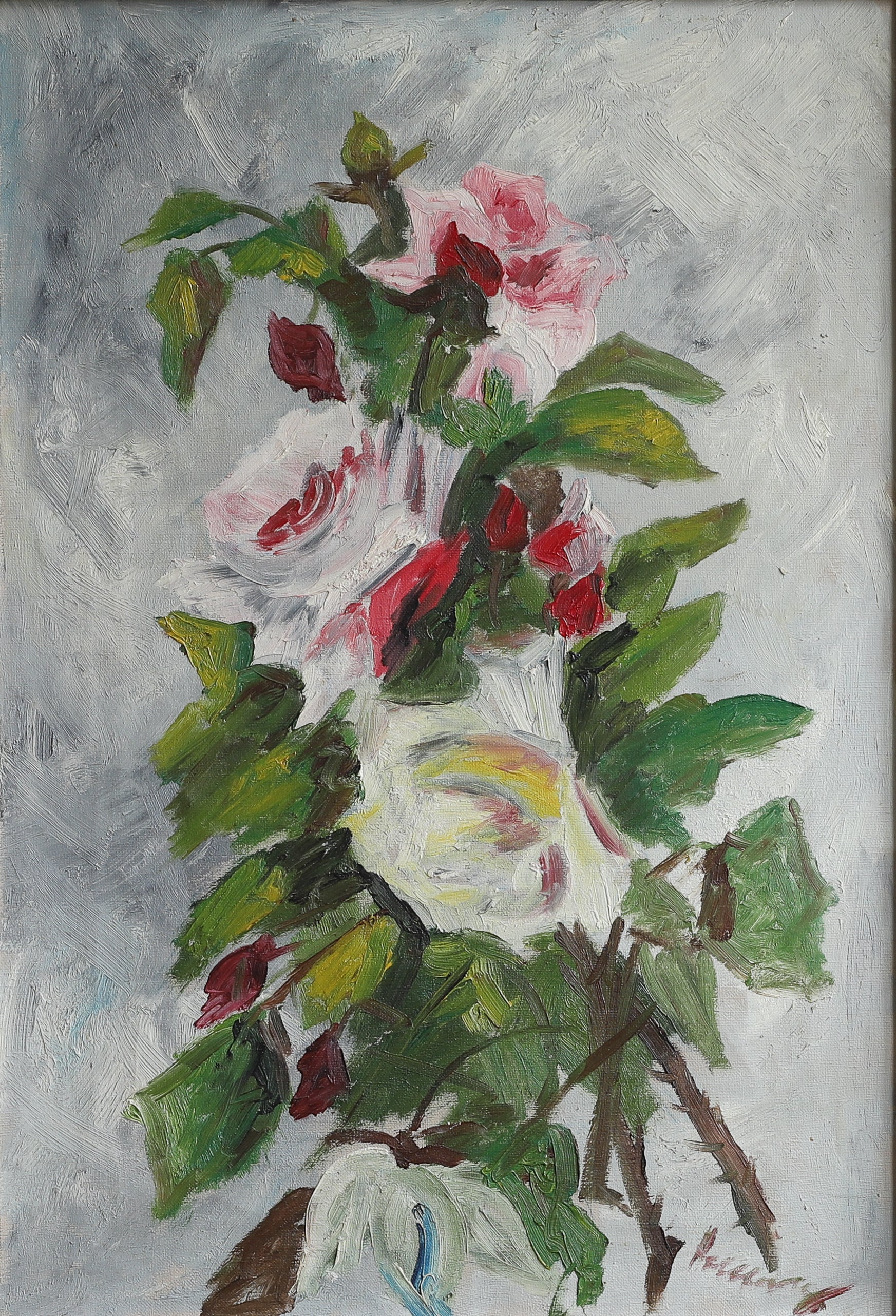 Mid Century Vintage Floral Oil Painting from Sweden