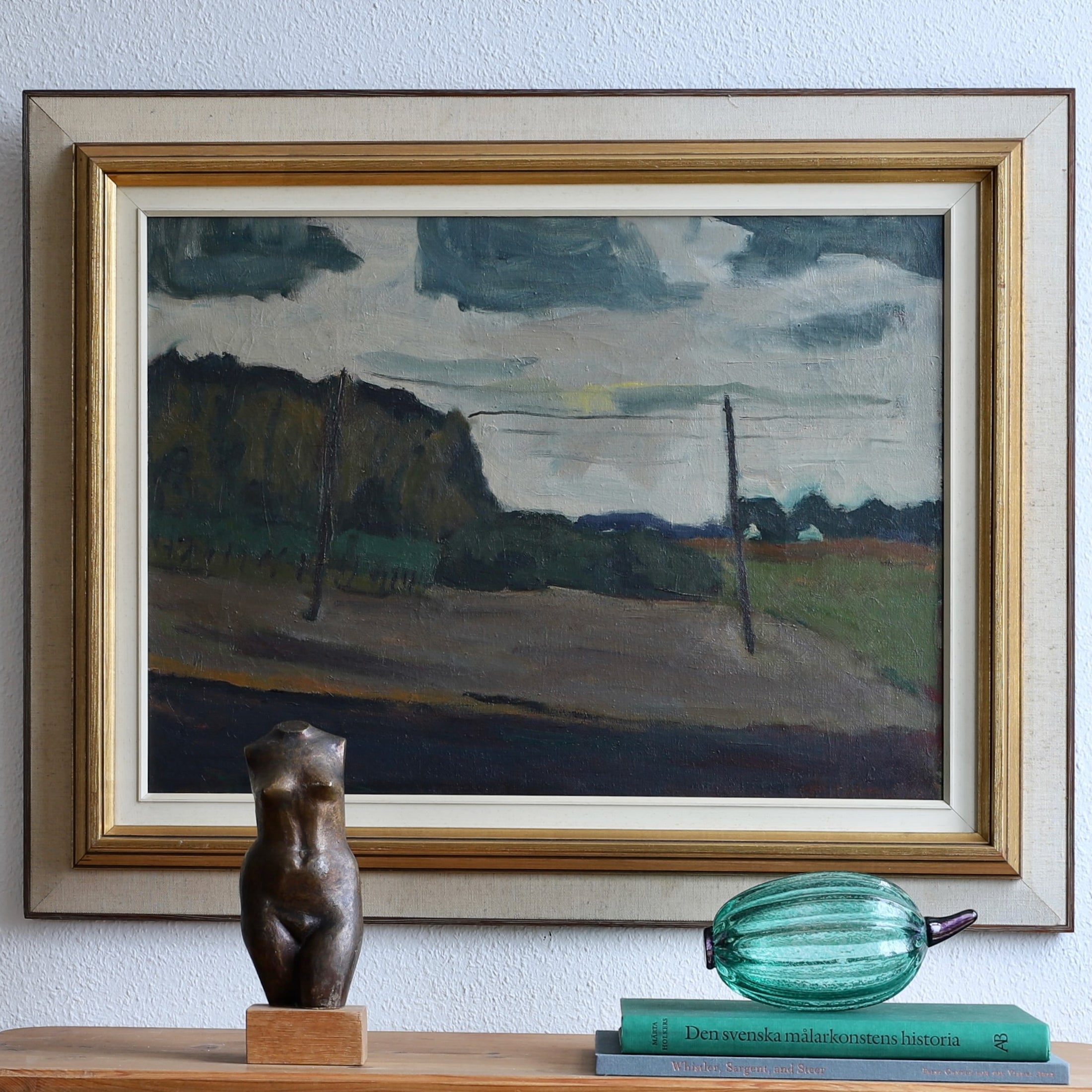 Mid Century Vintage Art Room Landscape Oil Painting 1952