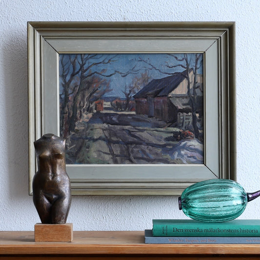 Vintage Original Farmhouse Oil Painting from Sweden