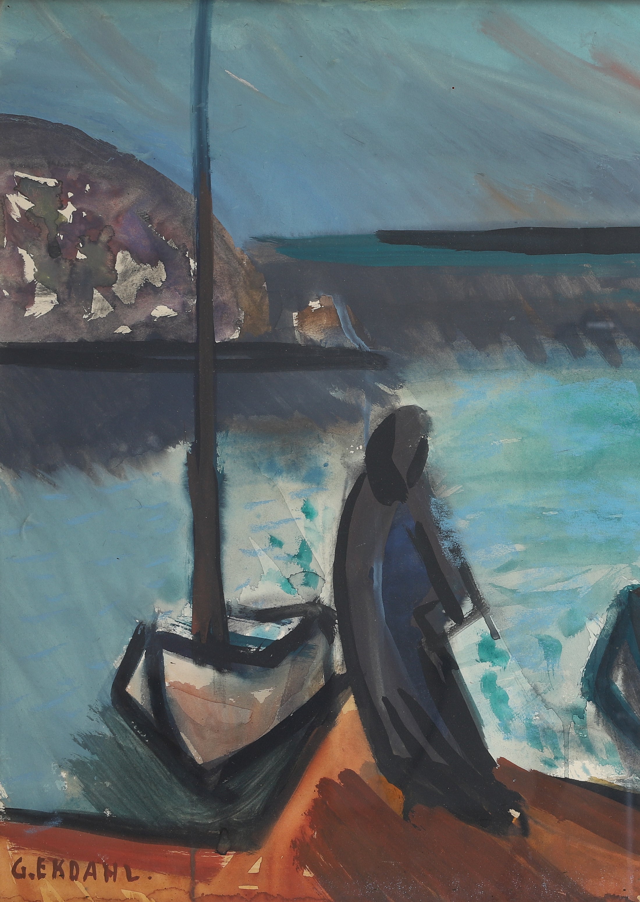 Vintage Mid Century Original Coastal Painting from Sweden