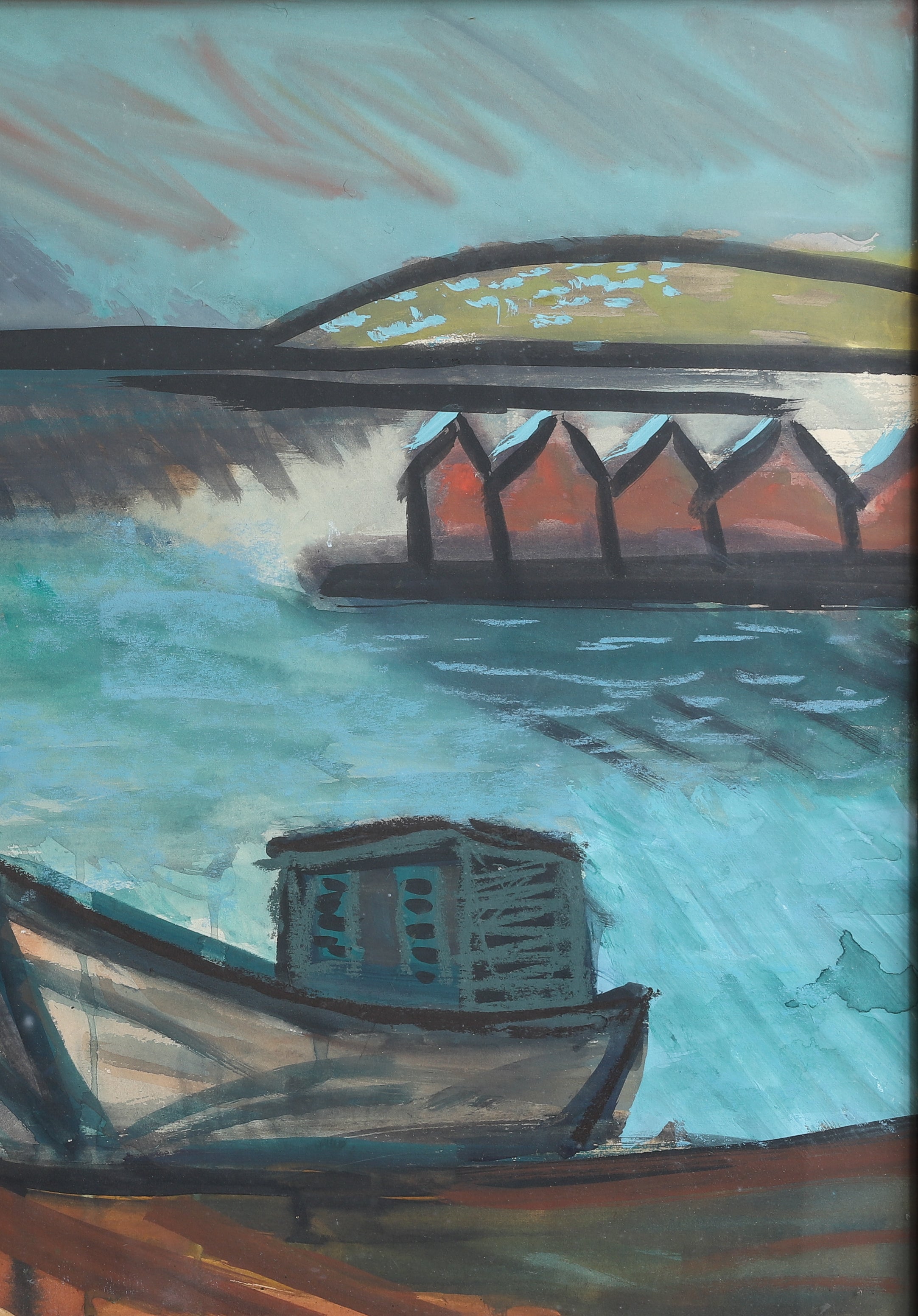 Vintage Mid Century Original Coastal Painting from Sweden