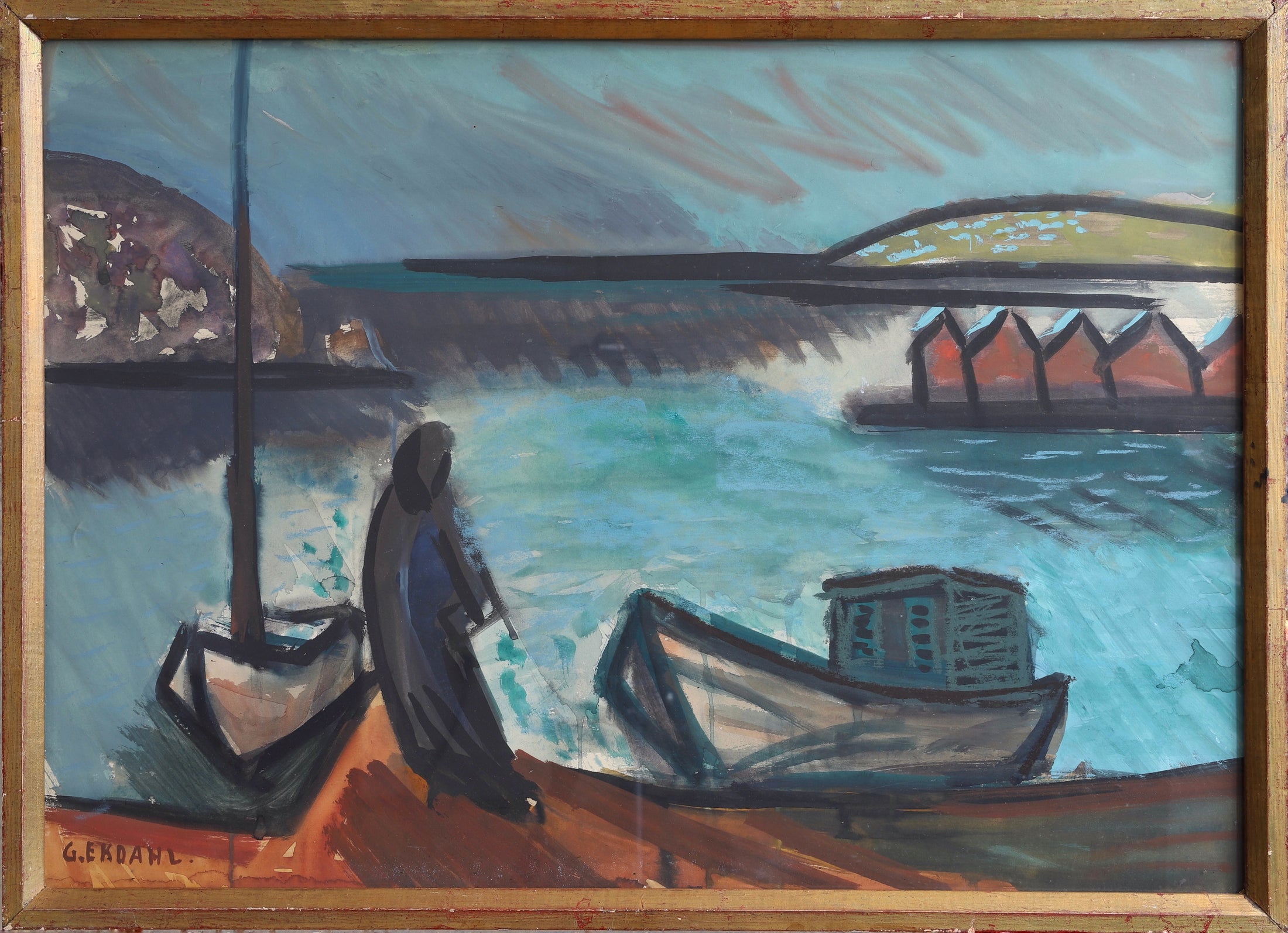 Vintage Mid Century Original Coastal Painting from Sweden