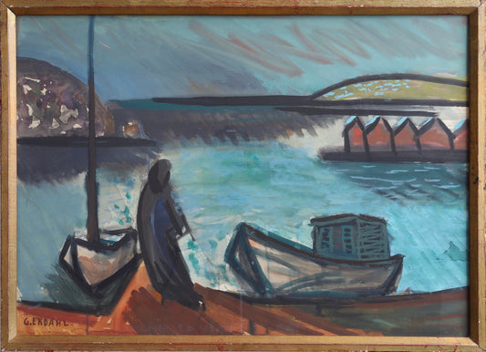 Vintage Mid Century Original Coastal Painting from Sweden