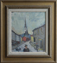 Load image into Gallery viewer, Mid Century Vintage Street Scene Oil Painting from Sweden 1948
