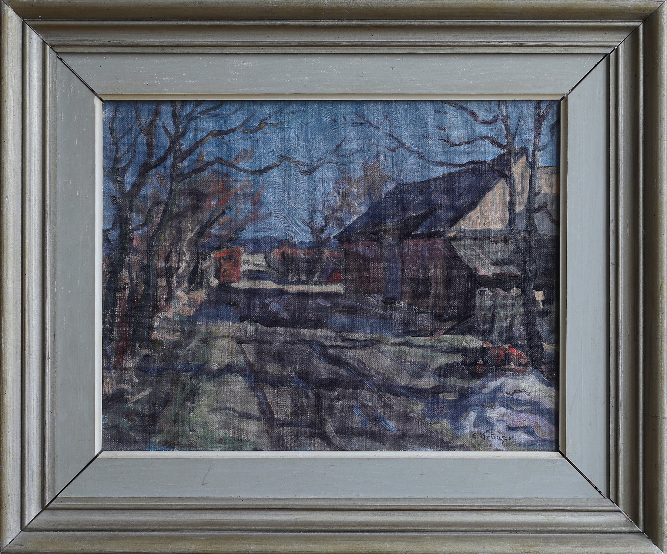 Vintage Original Farmhouse Oil Painting from Sweden