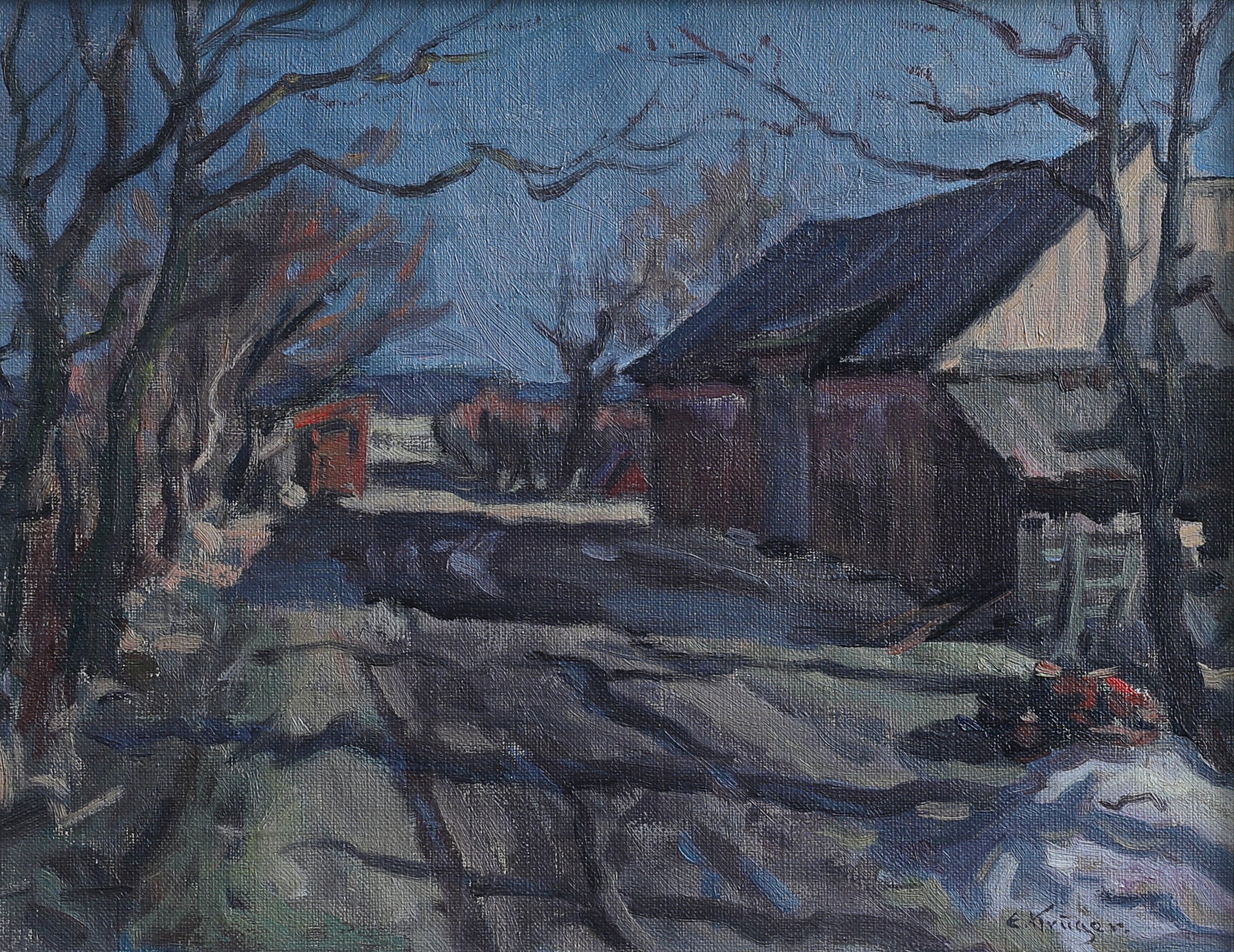 Vintage Original Farmhouse Oil Painting from Sweden