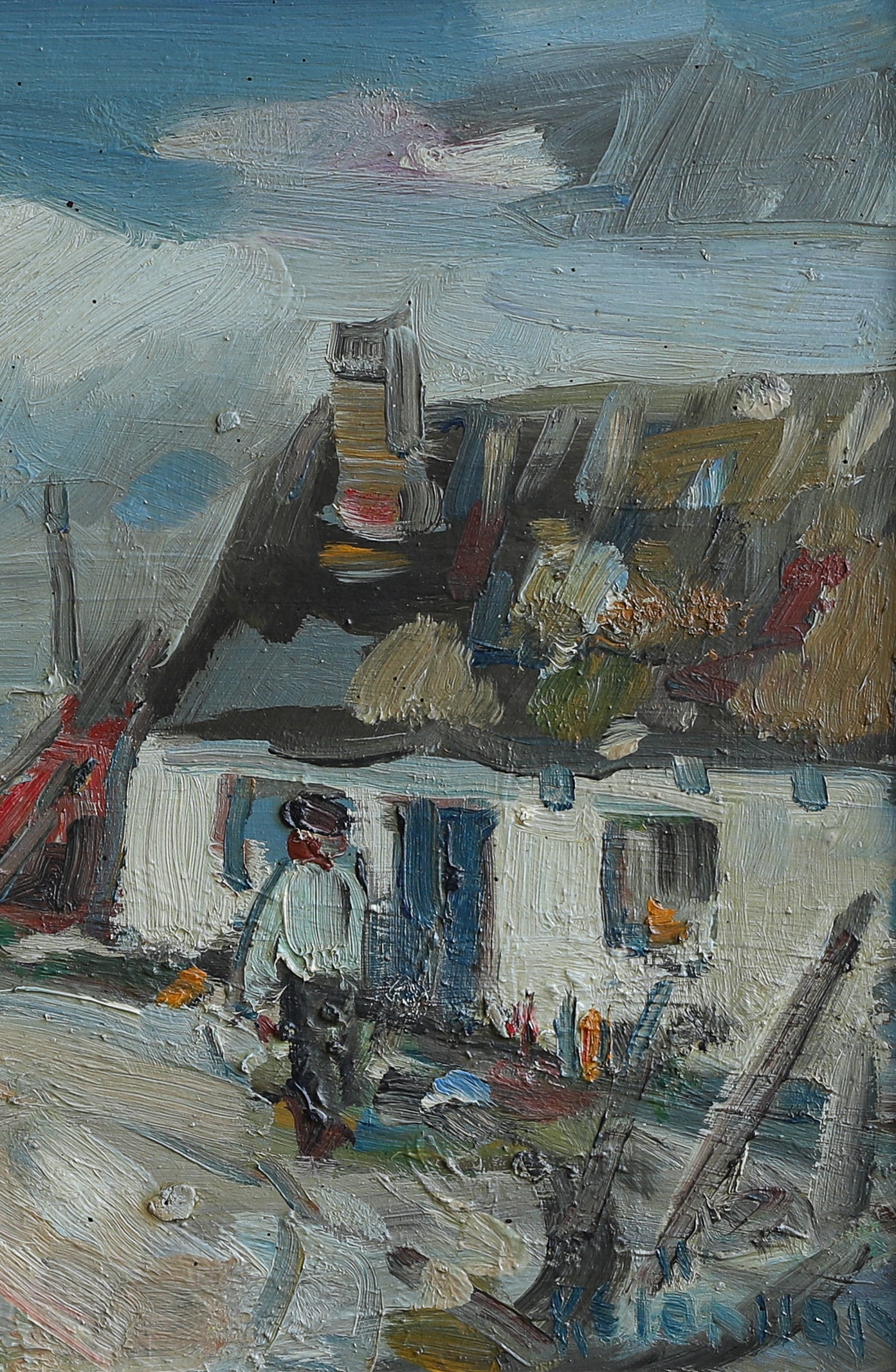 Mid Century Vintage Art Original Oil Painting from Sweden